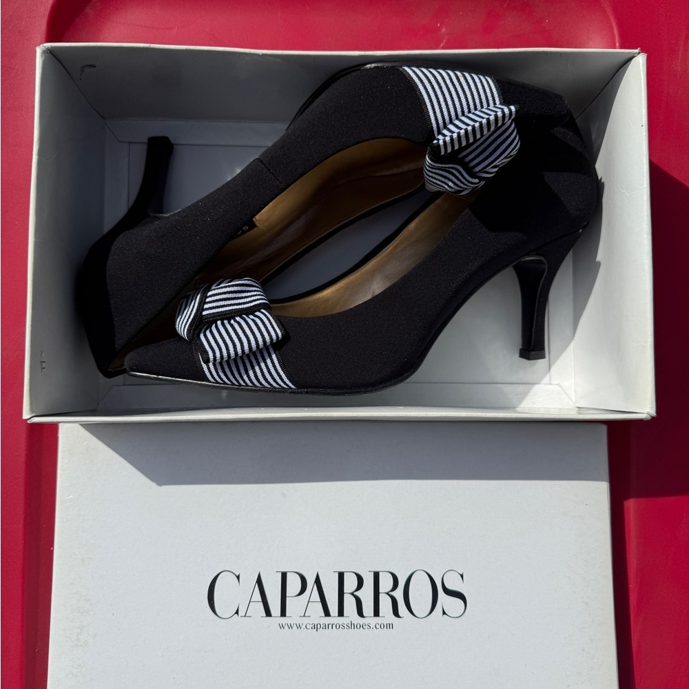 Caparros Black Women's Heels with Striped Bow